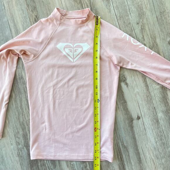 Roxy Girls Rashguard Swim Surf Top Sz Large 12 Pink Long Sleeve Heart Logo UPF - Picture 5 of 7